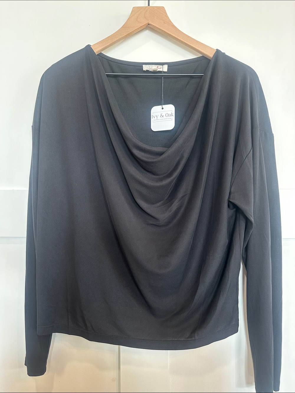 Mystree Black Draped Cowl Long Sleeve Top